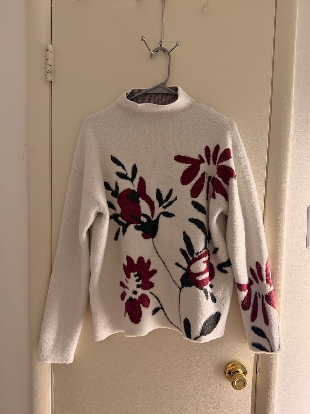 Women’s Cream Floral Mock Neck Sweater